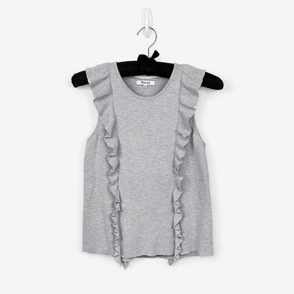 Madewell Ruffled Sweater Tank Small Gray Soft Girl Coquette Preppy Flirty Summer - Picture 1 of 4